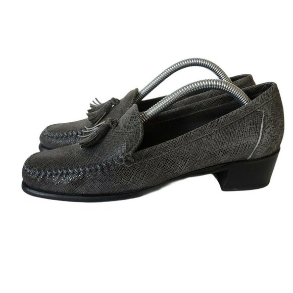 Stuart Weitzman Gray Leather Square Toe Pumps 6AAA Slip-On 90s Business Casual - Picture 6 of 11